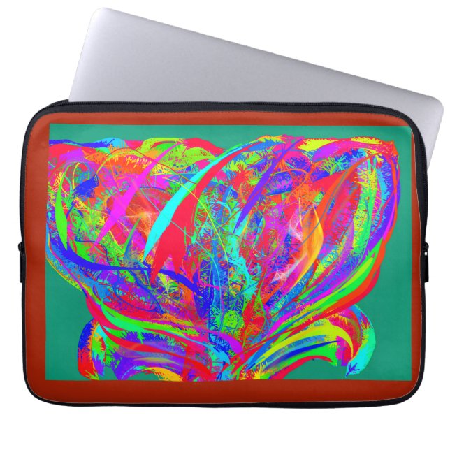 Furry Rainbow Colored Flower Laptop Sleeve ラップトップスリーブ (正面)