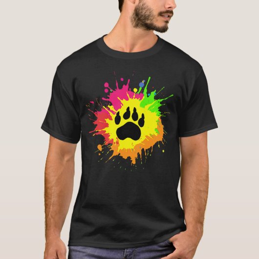 Furry Shirt Rainbow Bear Fursona Wolf Paw Print Gi Tシャツ (正面)