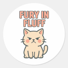 Fury in Fluff Cute Angry Grumpy Cat Cartoon ラウンドシール