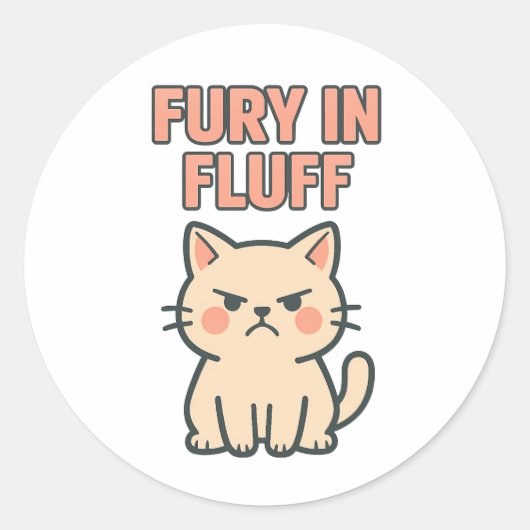 Fury in Fluff Cute Angry Grumpy Cat Cartoon ラウンドシール (正面)