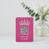 Fuschia Pink QR RSVP Quinceañera Crown & Photo エンクロージャーカード (スタンド正面)