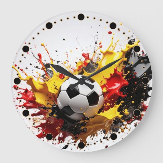 Fussball fällt in die Farben Rot Gelb Schwarz ラージ壁時計 (正面)