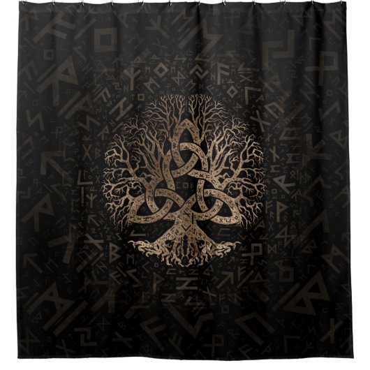 FutharkパターンのTriquetraの生命の樹 シャワーカーテン (正面)
