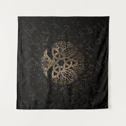 FutharkパターンのTriquetraの生命の樹 タペストリー (正面(横))