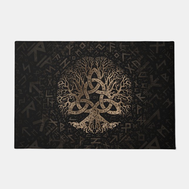 FutharkパターンのTriquetraの生命の樹 ドアマット (正面)