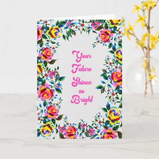 Future Bright Floral Graduation & Celebration Card カード (黄色い花)