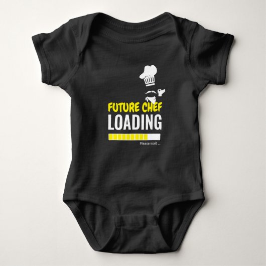 Future Chef Loading Black おもしろい Boyパーソナライズされた ベビーボディスーツ (正面)