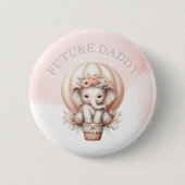 Future Daddy Baby Shower Peach Elephant 缶バッジ (正面)