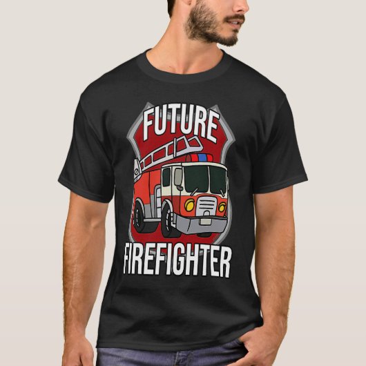 Future Firefighter Fireman Fire Truck Car Kids Boy Tシャツ (正面)