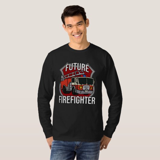 Future Firefighter Fireman Fire Truck Car Kids Boy Tシャツ (正面フル)