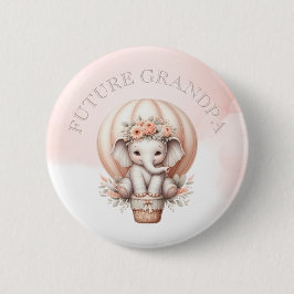 Future Grandpa Baby Shower Peach Elephant 缶バッジ