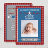 Future Lil’ Fireman-Birth Announcement gingham 招待状 (正面/裏面)