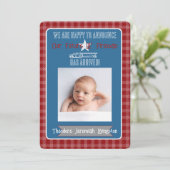 Future Lil’ Fireman-Birth Announcement gingham 招待状 (スタンド正面)