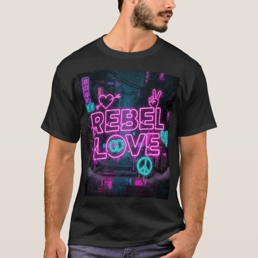 Future Love Riot – ネオンロマンスストリートアート Tシャツ (正面)