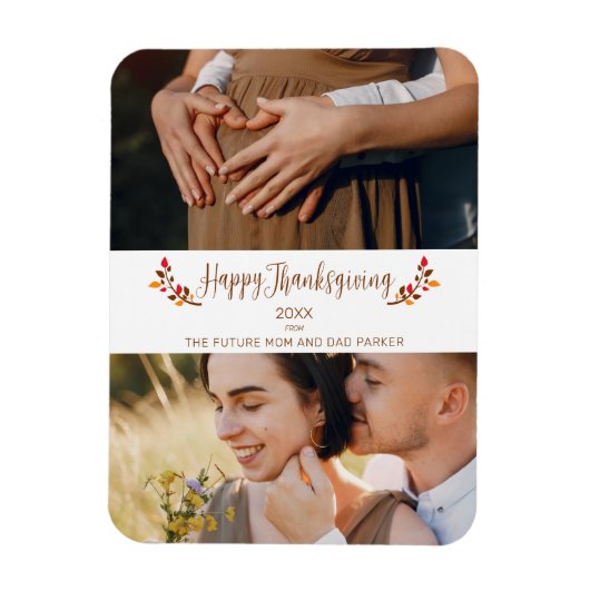 Future Mom Dad 2 custom Photos Happy Thanksgiving マグネット (縦)