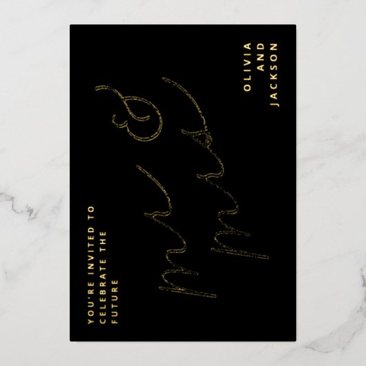 Future Mr & Mrs Script Photo Save the Date 箔招待状 (正面)