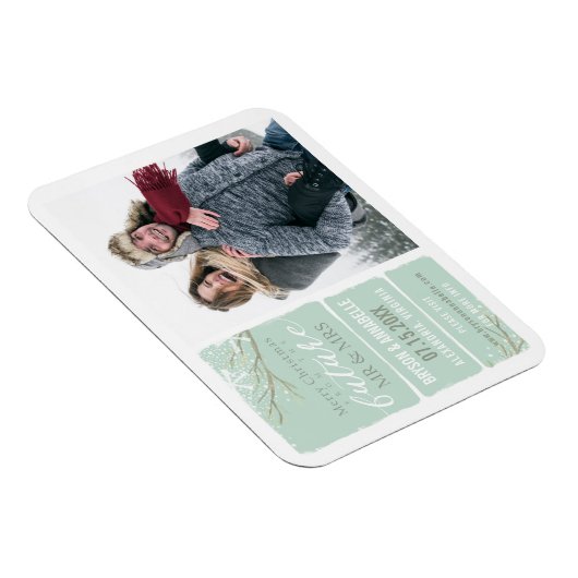 Future Mr. & Mrs. Winter Tree Snow Blue Water colo マグネット (右側)