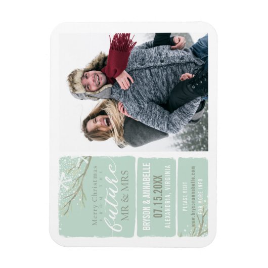 Future Mr. & Mrs. Winter Tree Snow Blue Water colo マグネット (縦)