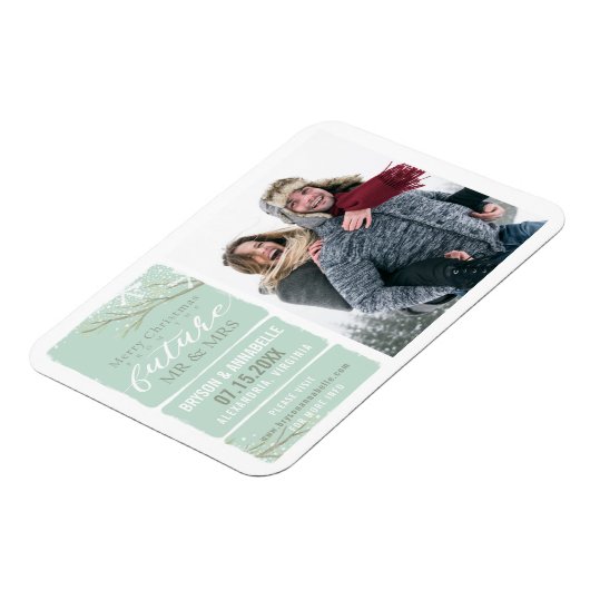 Future Mr. & Mrs. Winter Tree Snow Blue Water colo マグネット (左側)