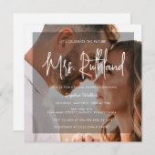 Future Mrsエレガント Black & Whiteブライダルシャワー 招待状 (正面/裏面)