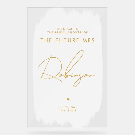 FUTURE MRSブライダルシャワーウェルカムホワイト金ゴールド アクリルサイン (正面)