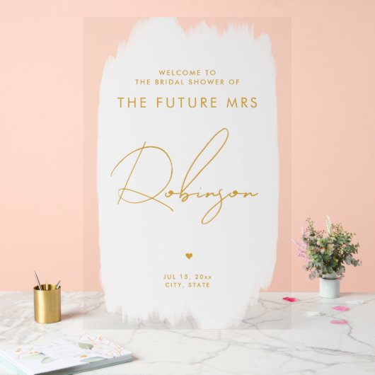 FUTURE MRSブライダルシャワーウェルカムホワイト金ゴールド アクリルサイン (ウェディング)