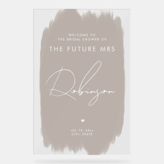 FUTURE MRSブライダルシャワー歓迎ダスティベージュ アクリルサイン (正面)