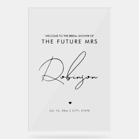 FUTURE MRSミニマルブライダルシャワーウェルカムブラック アクリルサイン (正面)