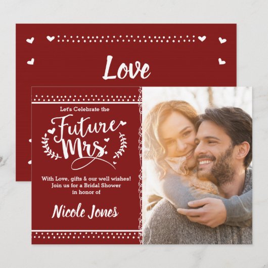 FUTURE MRS. クランベリー レッド 結婚式前 ウェルカムボード 招待状 (正面/裏面)