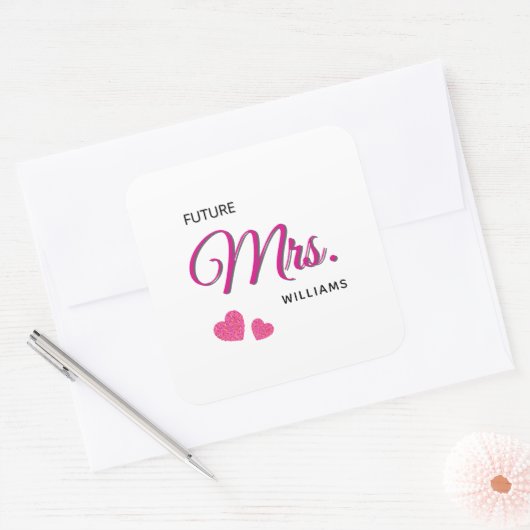 Future Mrs Personalized Wedding Design  スクエアシール (封筒)