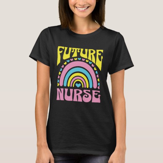 Future Nurse Bright Retro Rainbow Nurses Training Tシャツ (正面)