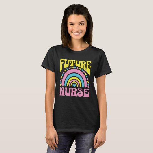 Future Nurse Bright Retro Rainbow Nurses Training Tシャツ (正面フル)