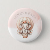 Future Papa Baby Shower Peach Elephant 缶バッジ (正面)