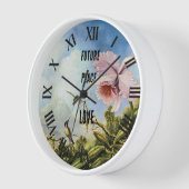 Future, Peace, Love, Orchid & Hummingbirds on Blue 壁時計 (傾斜)