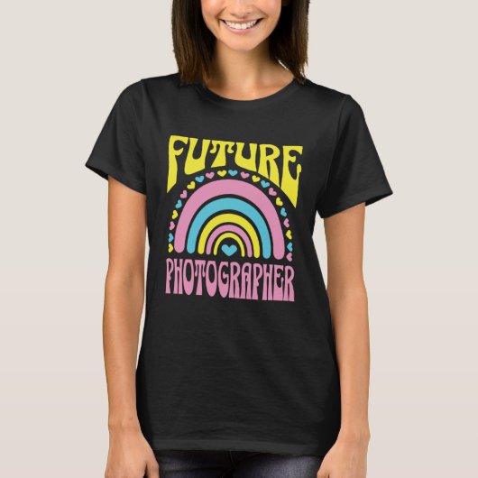 Future Photographer Bright Retro Rainbow Photograp Tシャツ (正面)