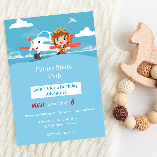 Future Pilot Airplane Adventure Birthday 招待状