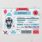 Future Pilot Airplane Boarding Pass Birthday 招待状 (正面)