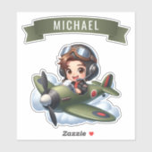 Future Pilot Boy Vintage Airplane Personalized シール (シート)