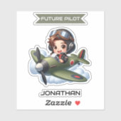 Future Pilot Boy Vintage Airplane Personalized シール (シート)