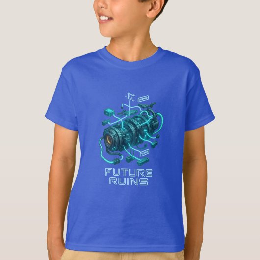 FUTURE RUINS – Glowing Cyber Engine Design Tシャツ (正面)