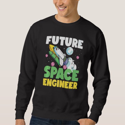 Future Space Engineer Rocket In Galaxy スウェットシャツ (正面)