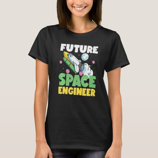 Future Space Engineer Rocket In Galaxy Tシャツ (正面)