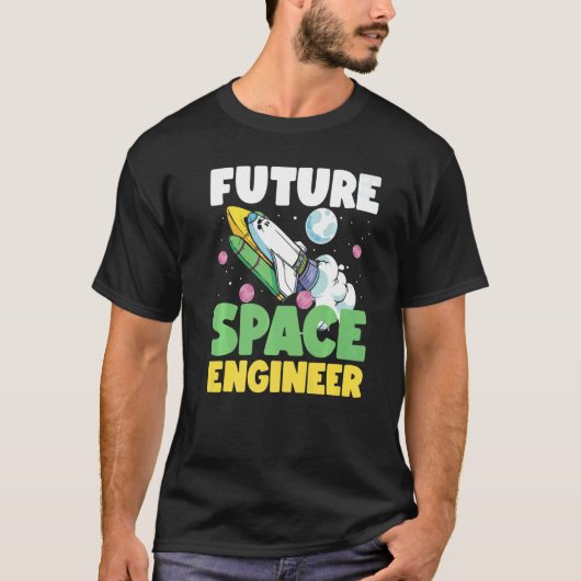 Future Space Engineer Rocket In Galaxy Tシャツ (正面)
