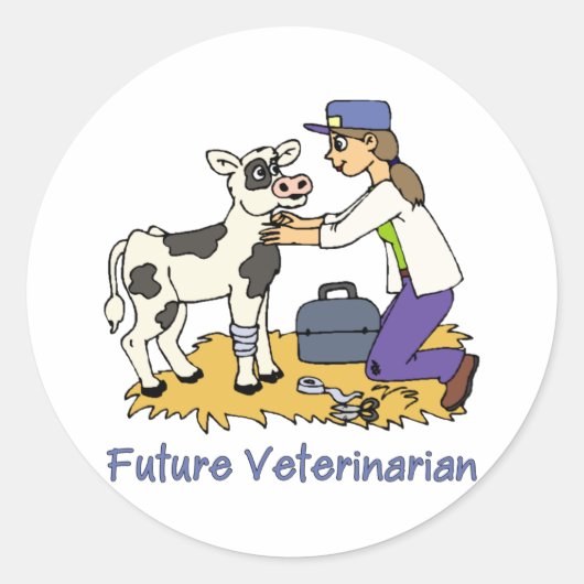 Future Vet - Girl with Cow ラウンドシール (正面)