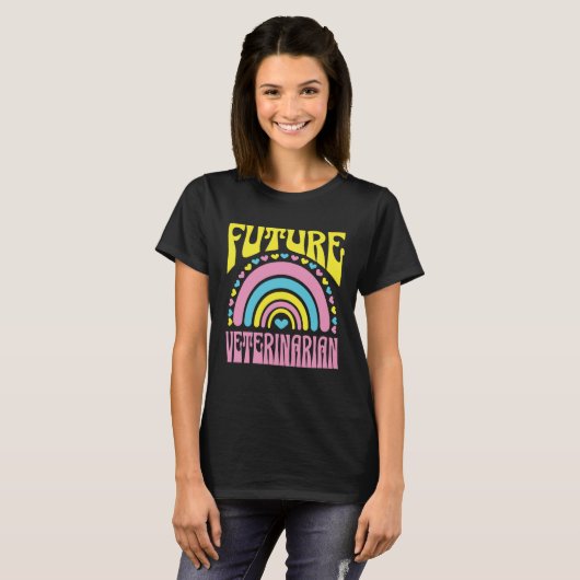 Future Veterinarian Bright Retro Rainbow Veterinar Tシャツ (正面フル)