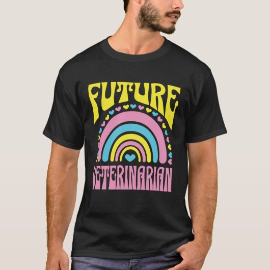 Future Veterinarian Bright Retro Rainbow Veterinar Tシャツ (正面)