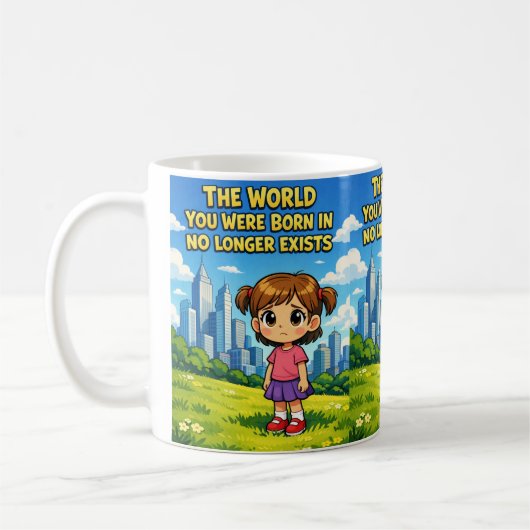 Future vs. Past Lost innocence Sentimental Cartoon コーヒーマグカップ (左)