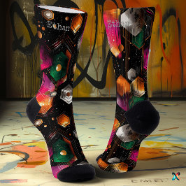 Futuristic抽象芸術インEmerald, Orange, on Black ソックス