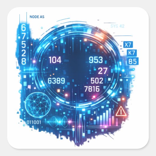 Futuristic AI System Sticker – Cyber Tech Data Hea スクエアシール (正面)