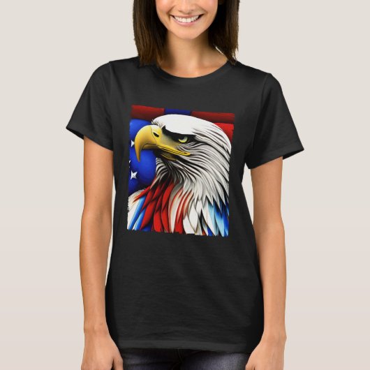 Futuristic American Bald Eagle USA Flag 4th of Jul Tシャツ (正面)